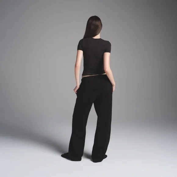 Skims Cotton Fleece Classic Straight Leg Pant in Onyx, Size XXS